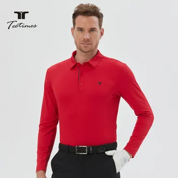 Облекло за голф Teetimes, Мъжка тениска с дълъг ръкав, есенно-зимна риза поло, спортно облекло, стрейчевый тънък быстросохнущий топ