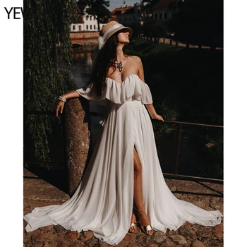 Лесно шифоновое рокля с открити рамене, за бала, богемное сватбена рокля с цепка за фотография, женствена рокля Макси YEWEN
