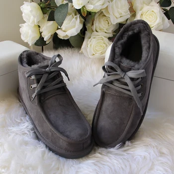 Нова Мода Мъжки обувки, Мъжки Зимни обувки от естествена овча кожа, Зимни обувки на 100% Naturel меху, Топли Вълнени Ботильоны, Мъжки обувки