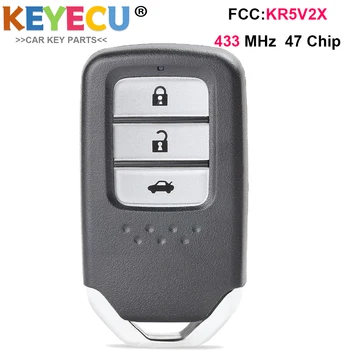 KEYECU Smart Remote Control Автомобилен Ключ за Honda City Jazz Civic Grace 2015 2016 Ключодържател 3 Бутона - 434 Mhz - ID47 Чип - FCC ID: KR5V2X