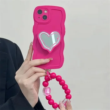 Корейската луксозна линия Сърце Bracket Пръстен, гривна Rose Red Wave Калъф за iPhone 11 12 13 14 15 Pro Max Противоударная делото