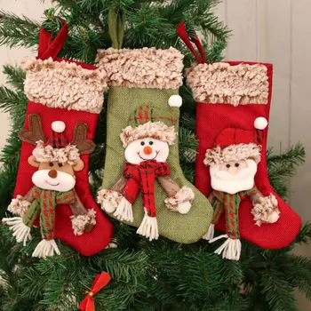 Коледна торбичка за отглеждане Коледен подарък Чанта бонбони Ноел Сладки 3D спално Бельо, Плюшени Подаръци Окачване Cartoony Лосове Кукла на Дядо Украса на Коледната елха