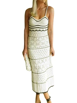 Жена макси рокля без ръкави с цветен принтом, гофрированным подолом и регулируеми бретельками-спагети за лятна плажна партита