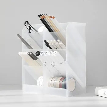 4 Окото 45 ° Nordic INS Бял държач за химикалки Настолен Органайзер за четки от PVC Прост елегантен стил за вашия домашен офис на работния плот
