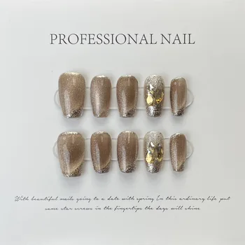 10шт кратки луксозни нокти ръчна работа с лепило, за декорация, за пълно покритие, Подходящ за носене на Изкуствени типсы за нокти за момичета XS S M L Размер