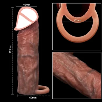 Реалистична обвивка за уголемяване на пениса за многократна употреба силикон презерватив Секс-играчки за удължаване на пениса Изкуствено уголемяване на пениса/Удължител Мъжки ръкав за пениса